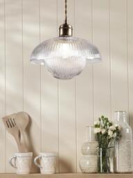 Laura Ashley Billham Ribbed Glass Pendant Ceiling Light, Antique Brass - thumbnail 2