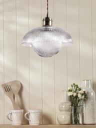 Laura Ashley Billham Ribbed Glass Pendant Ceiling Light, Antique Brass - thumbnail 3