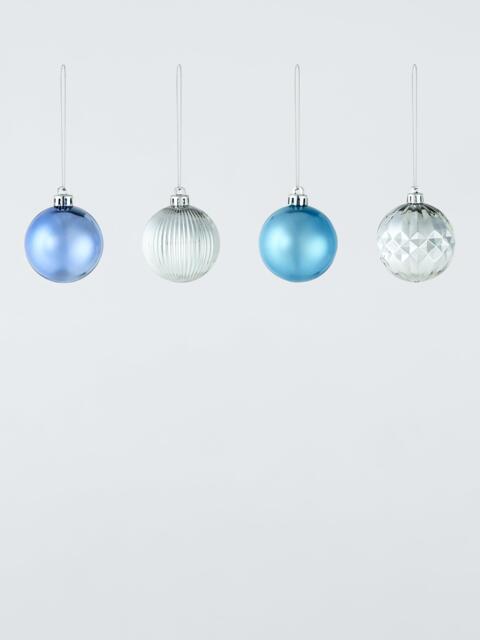 John Lewis Shatterproof Christmas Tree Baubles, Box of 30, Blue/Silver - image 1
