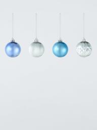 John Lewis Shatterproof Christmas Tree Baubles, Box of 30, Blue/Silver