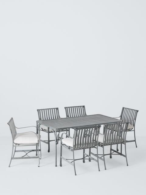 John Lewis Ribbon 6-Seater Rectangular Metal Garden Dining Table & Chairs Set, Grey - image 1