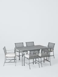 John Lewis Ribbon 6-Seater Rectangular Metal Garden Dining Table & Chairs Set, Grey - thumbnail 1