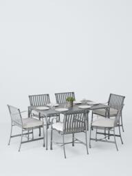 John Lewis Ribbon 6-Seater Rectangular Metal Garden Dining Table & Chairs Set, Grey - thumbnail 2