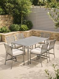 John Lewis Ribbon 6-Seater Rectangular Metal Garden Dining Table & Chairs Set, Grey - thumbnail 2