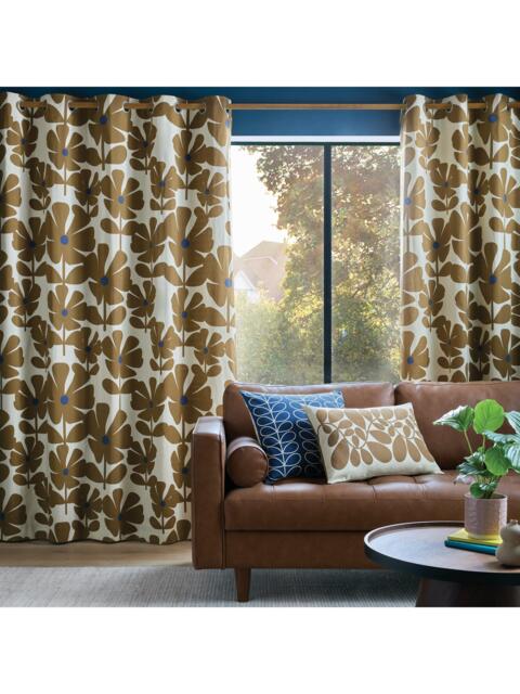Orla Kiely Wildflower Pair Lined Eyelet Curtain, Coffee - image 1