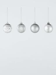 John Lewis Shatterproof Baubles, Box of 30, Silver