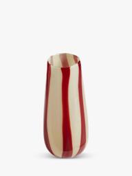 OKA Twistle Striped Glass Vase, H32cm, Red/Antiqued White - thumbnail 3