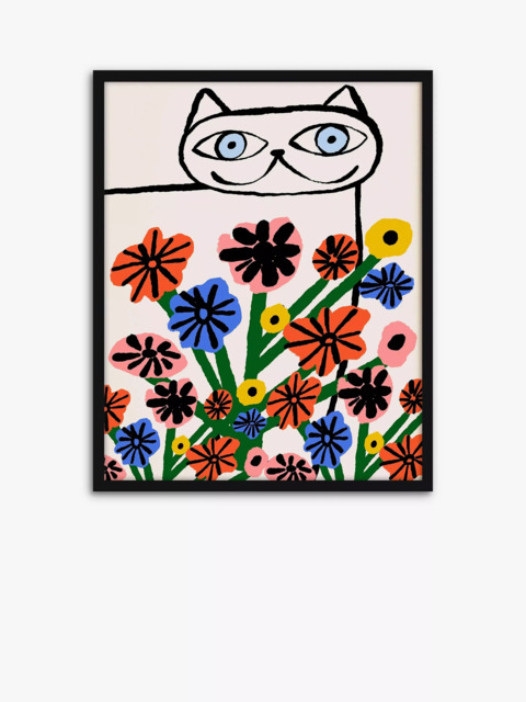 John Lewis Marcello Velho 'Garden Cat' Framed Print, 52 x 42cm, Multi - image 1