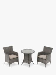 John Lewis Alora Woven Rattan 2-Seater Round Garden Bistro Table & Chairs Set, Grey - thumbnail 1