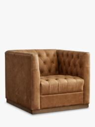 Pottery Barn Edgewood Leather Swivel Armchair, Sandstone