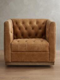 Pottery Barn Edgewood Leather Swivel Armchair, Sandstone - thumbnail 4