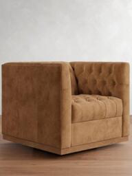 Pottery Barn Edgewood Leather Swivel Armchair, Sandstone - thumbnail 5