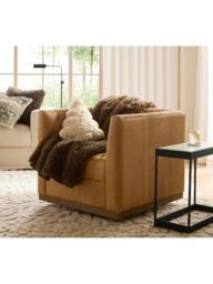Pottery Barn Edgewood Leather Swivel Armchair, Sandstone - thumbnail 2