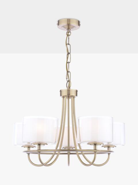 Laura Ashley Southwell 5 Arm Glass Shade Chandelier Ceiling Light, Antique Brass - image 1