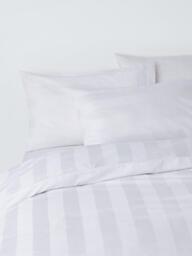 John Lewis Wide Satin Stripe Cotton Percale 400 Thread Count Duvet Cover Set, White