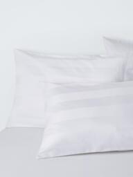 John Lewis Wide Satin Stripe Cotton Percale 400 Thread Count Duvet Cover Set, White - thumbnail 2