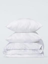 John Lewis Wide Satin Stripe Cotton Percale 400 Thread Count Duvet Cover Set, White - thumbnail 5