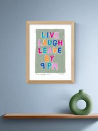 EAST END PRINTS Natalie Cass 'Live Laugh Leave by 9PM' Framed Print, 43.4 x 33.4cm, Oak Frame - thumbnail 2