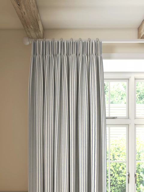 John Lewis Ticking Stripe Print Pair Lined Pencil Pleat Curtains