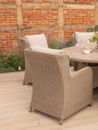 KETTLER Derwent Woven 6-Seater Round Garden Dining Table & Chairs Set with Parasol & Base, Brown - thumbnail 3