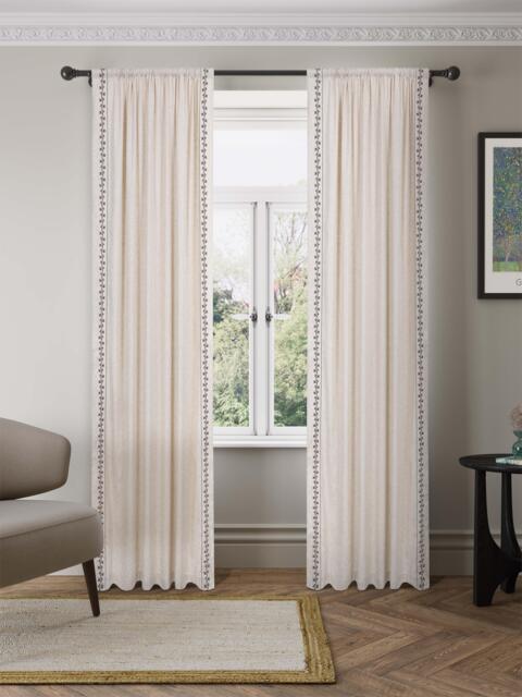 John Lewis Georgie Floral Embroidered Edge Pair Slot Top Unlined Curtains - image 1