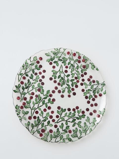 John Lewis Christmas Foliage Glass Serve Plate, 32cm, Green/Red - image 1