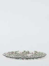 John Lewis Christmas Foliage Glass Serve Plate, 32cm, Green/Red - thumbnail 2
