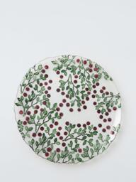 John Lewis Christmas Foliage Glass Serve Plate, 32cm, Green/Red - thumbnail 1