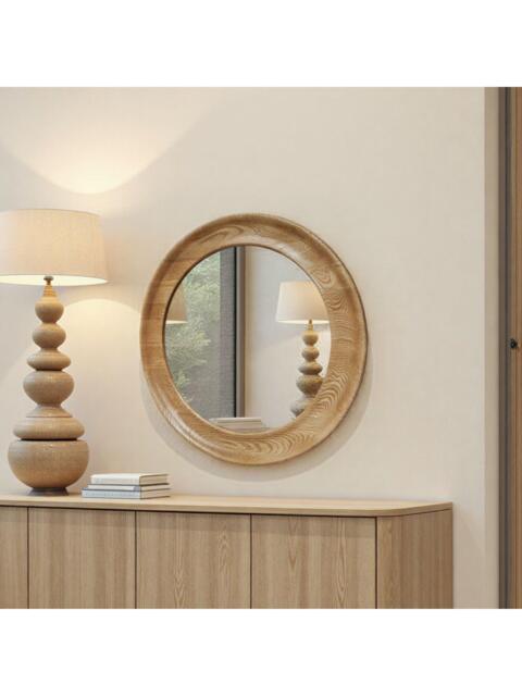 Yearn Ashby Round Oak Wood Wall Mirror, 80cm, Natural - image 1