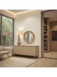 Yearn Ashby Round Oak Wood Wall Mirror, 80cm, Natural - thumbnail 2