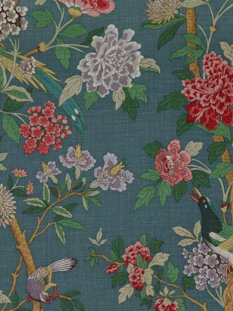 GP & J Baker Hydrangea Bird Made to Measure Curtains or Roman Blind, Indigo - image 1