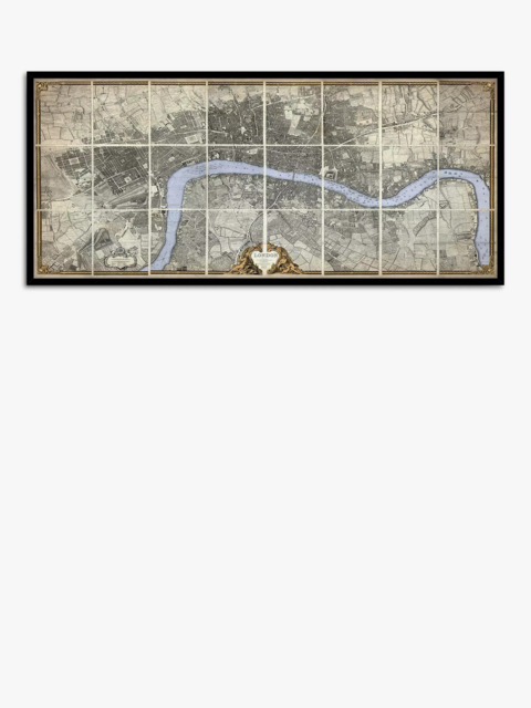 John Lewis John Rocque 1746 Antique Map of London Framed Print, 55.5 x 119.5cm, Grey/Multi - image 1
