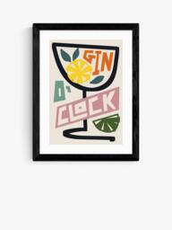 EAST END PRINTS Natalie Cass 'Gin O'Clock' Framed Print, 43.4 x 33.4cm, Black Frame - thumbnail 1