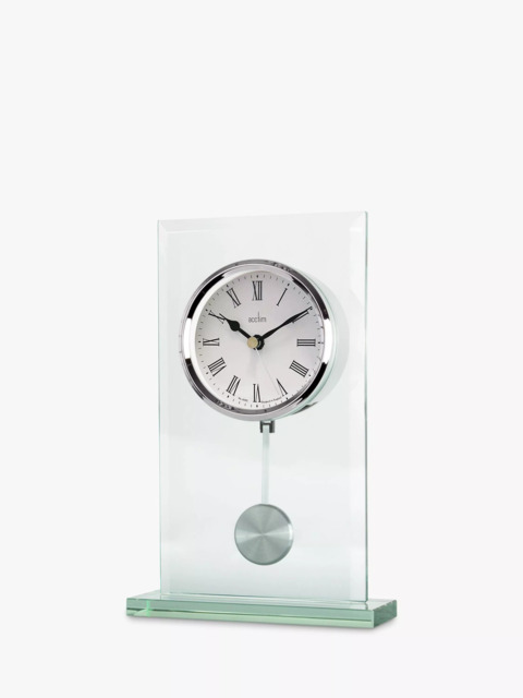 Acctim La Collina Roman Numeral Quartz Analogue Glass Pendulum Mantel Clock, 22cm, Clear