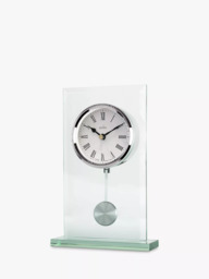 Acctim La Collina Roman Numeral Quartz Analogue Glass Pendulum Mantel Clock, 22cm, Clear