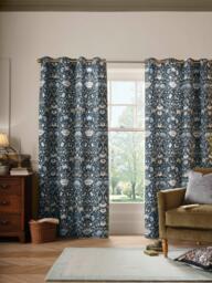 William Morris At Home Lodden Pair Lined Eyelet Curtains, Prussian Blue