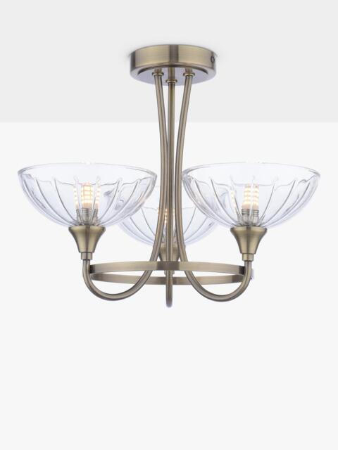 Laura Ashley Wellham 3 Arm Cut Glass Flush Ceiling Light, Antique Brass - image 1