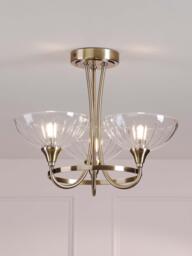 Laura Ashley Wellham 3 Arm Cut Glass Flush Ceiling Light, Antique Brass - thumbnail 2