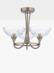 Laura Ashley Wellham 3 Arm Cut Glass Flush Ceiling Light, Antique Brass - thumbnail 1