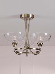 Laura Ashley Wellham 3 Arm Cut Glass Flush Ceiling Light, Antique Brass - thumbnail 3