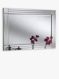 Yearn Bevelled Glass Square Corner Rows Rectangular Frame Wall Mirror, Clear/Black