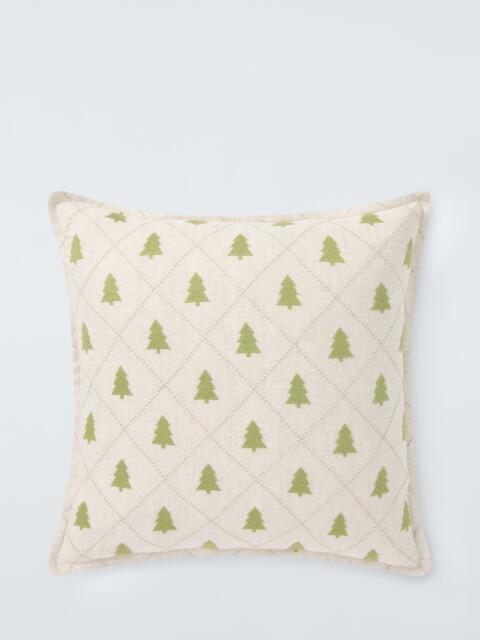 John Lewis Woven Fir Trees Stitched Cushion, Natural/Green - image 1