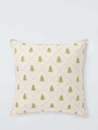 John Lewis Woven Fir Trees Stitched Cushion, Natural/Green
