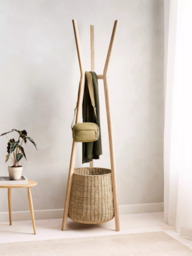 John Lewis Timber Coat Stand & Woven Storage Basket, White Washed - thumbnail 2