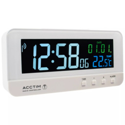 Acctim Radio Controlled LCD Digital Alarm Clock, White