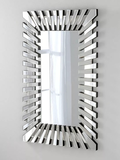 Yearn Faceted Bevelled Glass Rectangular Wall Mirror, 120 x 80cm, Black/Clear - image 1