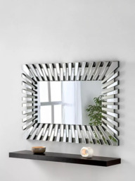 Yearn Faceted Bevelled Glass Rectangular Wall Mirror, 120 x 80cm, Black/Clear - thumbnail 2