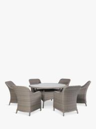 KETTLER Charlbury Woven 6-Seater Round Garden Dining Table & Chairs Set, Natural