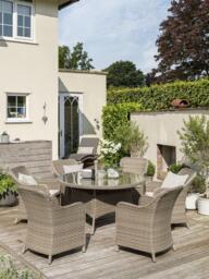 KETTLER Charlbury Woven 6-Seater Round Garden Dining Table & Chairs Set, Natural - thumbnail 2