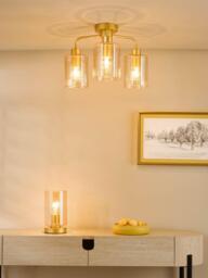 Där Daylin 5 Arm Glass Semi Flush Ceiling Light, Gold - thumbnail 2